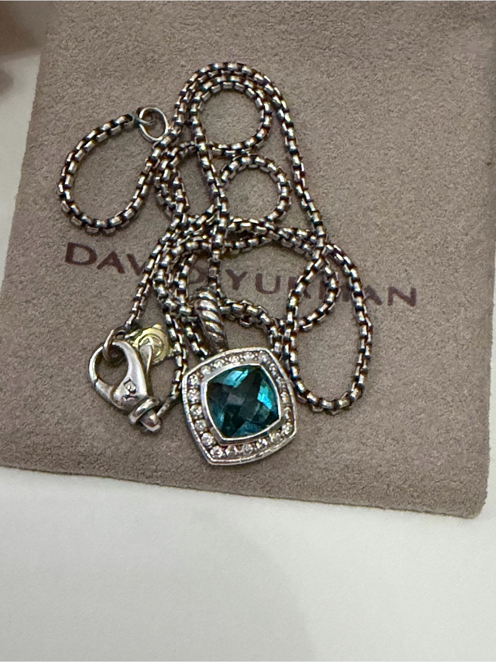 David Yurman Sterling Silver Diamond Albion Hampton Blue Topaz Necklace